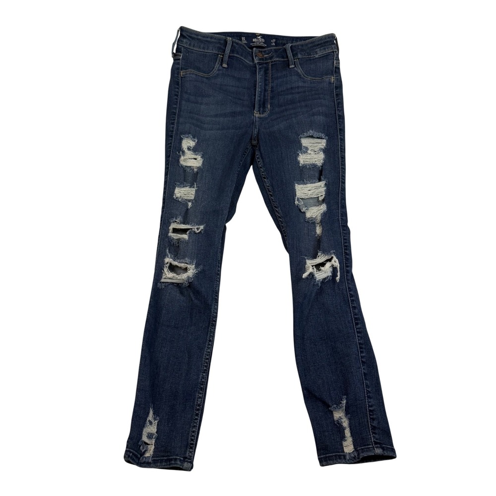 Hollister High Rise Crop Jean Legging Dark Wash Distressed Ripped Size 5S W27